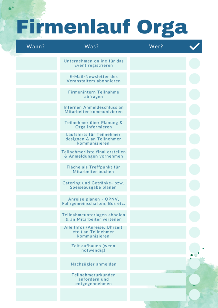 Firmenlauf organisieren: Checkliste - Zeitplan, Vorbereitungen, Training, Teamkleidung, Anmeldung & mehr